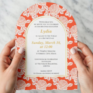 Elegant Coral Floral Bat Mitzvah Invitation