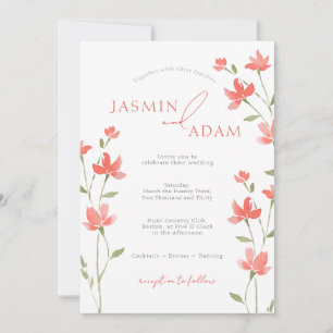Elegant Coral Floral Monogram Wedding Invitation