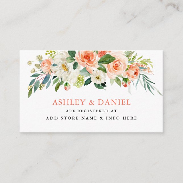 Elegant Coral Floral Wedding Registry Insert Card (Front)
