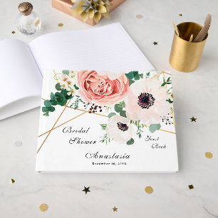 Elegant Coral Flowers Bridal Shower Floral Custom Guest Book