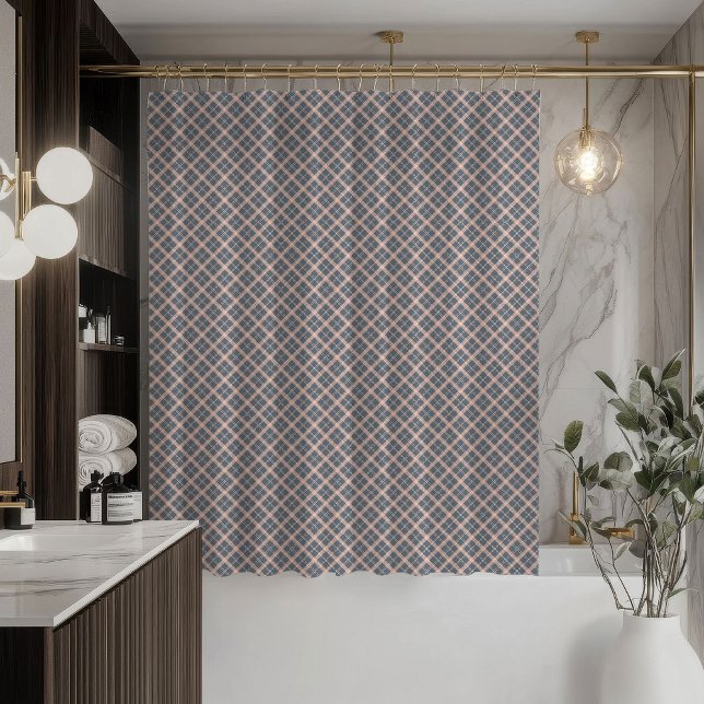 Elegant Coral Grey Plaid Curtain Modern Bath Style (Elegant Coral Grey Plaid Curtain Modern Bath Style)