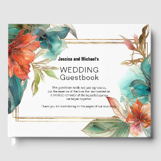 Elegant coral Hibiscus Serenade Paradise Guest Book