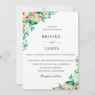 Elegant Coral Island Botanical Wedding Invitation