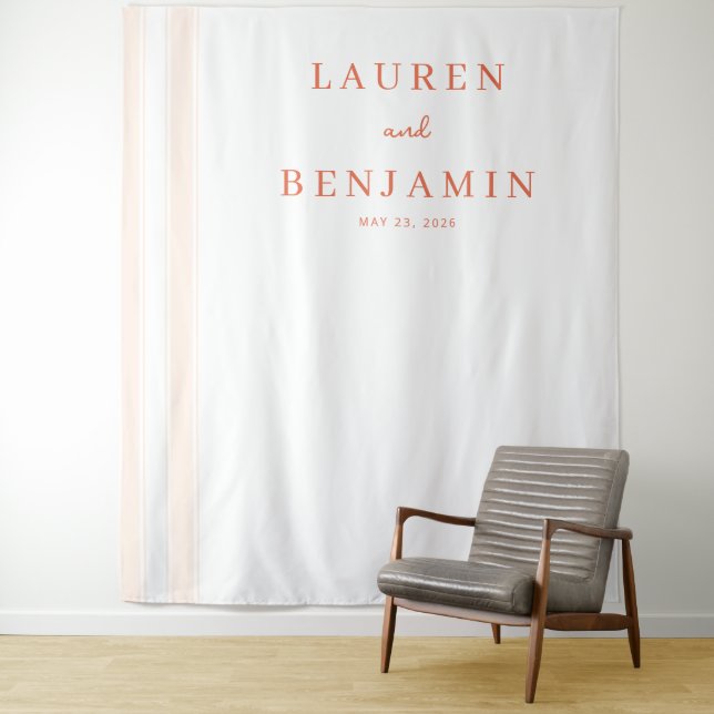 Elegant Coral Minimalist Lines Tapestry (In Situ)