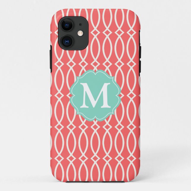 Elegant Coral Modern Trellis Personalised Case-Mate iPhone Case (Back)