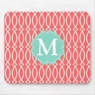 Elegant Coral Modern Trellis Personalised Mouse Mat