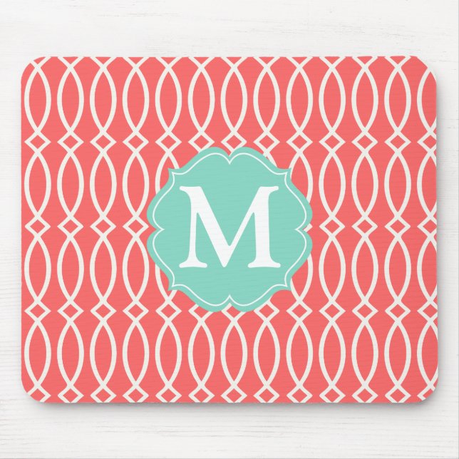 Elegant Coral Modern Trellis Personalised Mouse Mat (Front)