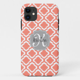 Elegant Coral Moroccan Quatrefoil Personalised iPhone 11 Case