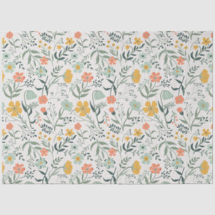 Elegant Coral Mustard Garden Floral Tissue Paper