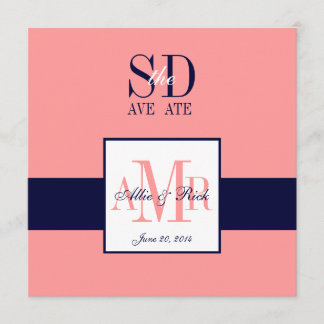 Elegant Coral Navy Save the Date Announcement