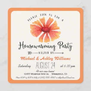 Elegant Coral Orange Floral Housewarming Party Invitation