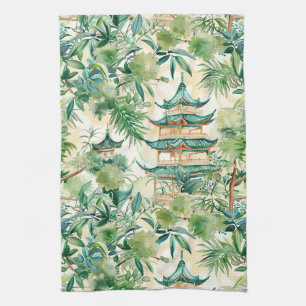 Elegant Coral Pagoda Sage Botanical Tea Towel