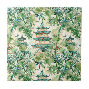 Elegant Coral Pagoda Sage Botanical Tile