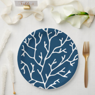 Elegant Coral Pattern - Ocean Themed - Teal Blue Paper Plate