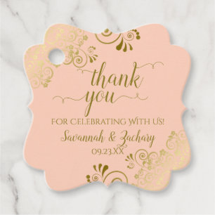 Elegant Coral Peach & Gold Curls Wedding Thank You Favour Tags