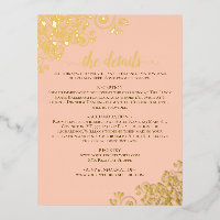 Elegant Coral Peach Gold Foil Wedding Details Card