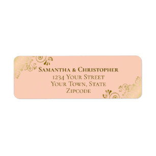 Elegant Coral Peach & Gold Wedding Return Address