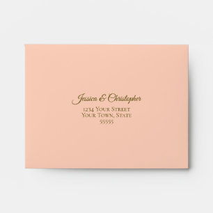 Elegant Coral Peach with Gold Lace Wedding RSVP Envelope