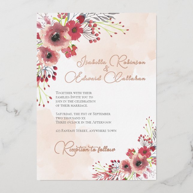 Elegant Coral Peony Floral Wreath Wedding (Front)