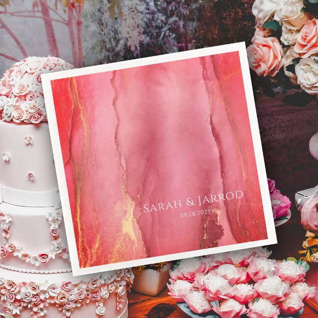 Elegant Coral Pink Abstract Wedding Napkin (Elegant Coral Pink Abstract Wedding Paper Dinner Napkins)