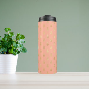 Elegant Coral Pink and Gold Pineapple Pattern  Thermal Tumbler