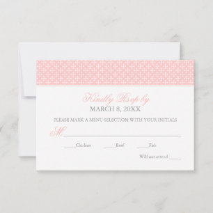 Elegant Coral Pink Cross Pattern Girl Baptism RSVP Card