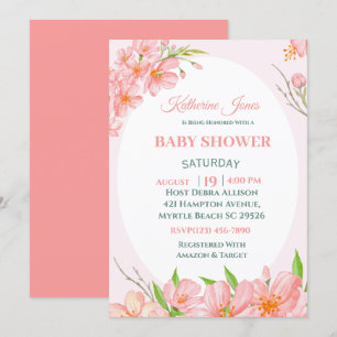 Elegant Coral Pink Floral Baby Shower Invitation
