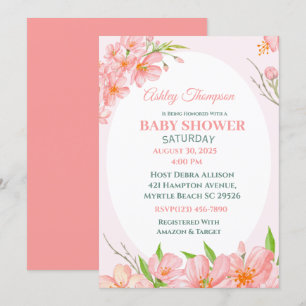 Elegant Coral Pink Floral Baby Shower Invitation