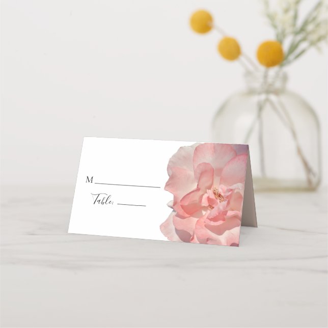 Elegant Coral Pink Floral Rose Wedding Table Place Card (Front)