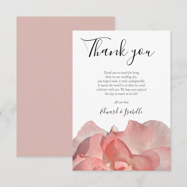 Elegant Coral Pink Floral Wedding  Thank You Card (Front/Back)