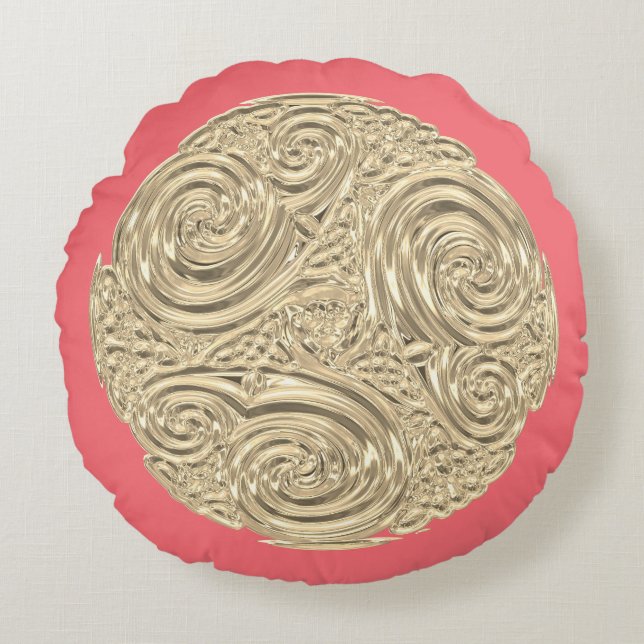 Elegant coral pink gold art art nouveau  round cushion (Front)