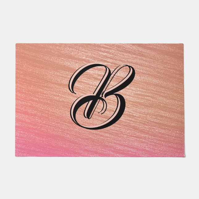 Elegant Coral Pink Initial Monogrammed Classy Chic Doormat (Front)