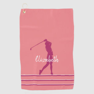 Elegant Coral Pink Magenta Golfer  Golf Towel