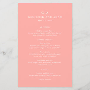 Elegant Coral Pink Modern Budget Wedding Menu