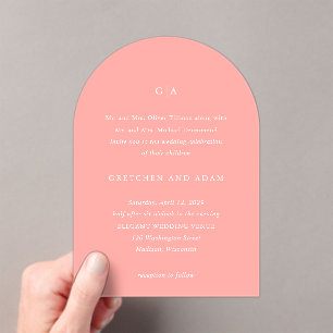 Elegant Coral Pink Modern Wedding Acrylic Invitations