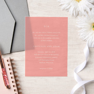 Elegant Coral Pink Modern Wedding Vellum Invitations