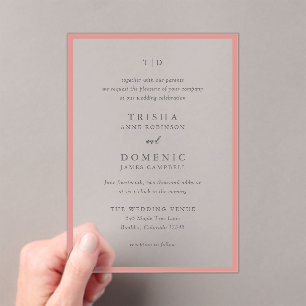 Elegant Coral Pink Monogram Modern Wedding Acrylic Invitations
