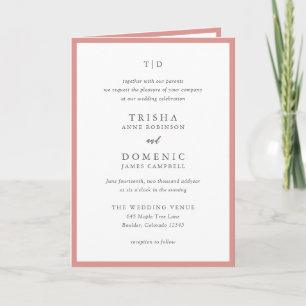 Elegant Coral Pink Monogram Modern Wedding Invitation
