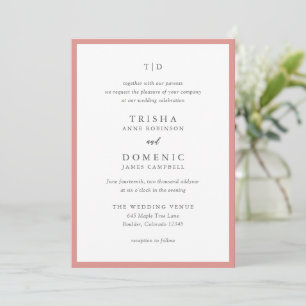 Elegant Coral Pink Monogram Modern Wedding Invitation