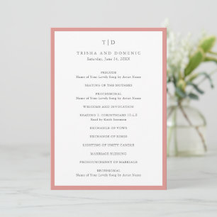 Elegant Coral Pink Monogram Modern Wedding Programme