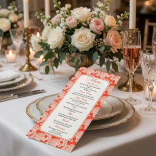 Elegant Coral Pink Peony Border Party Dinner Menu