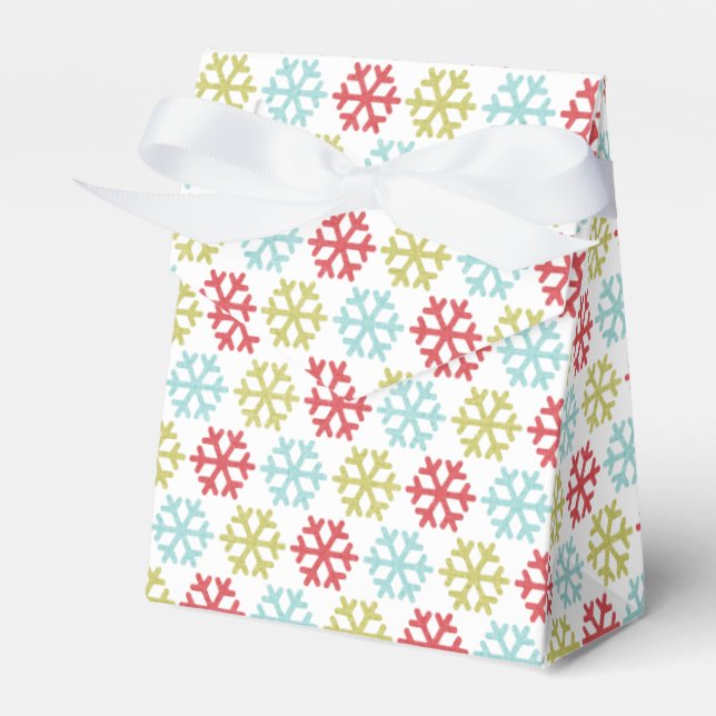 Elegant Coral Pink Red Mint Blue Green Snowflakes Favour Box (Front Side)