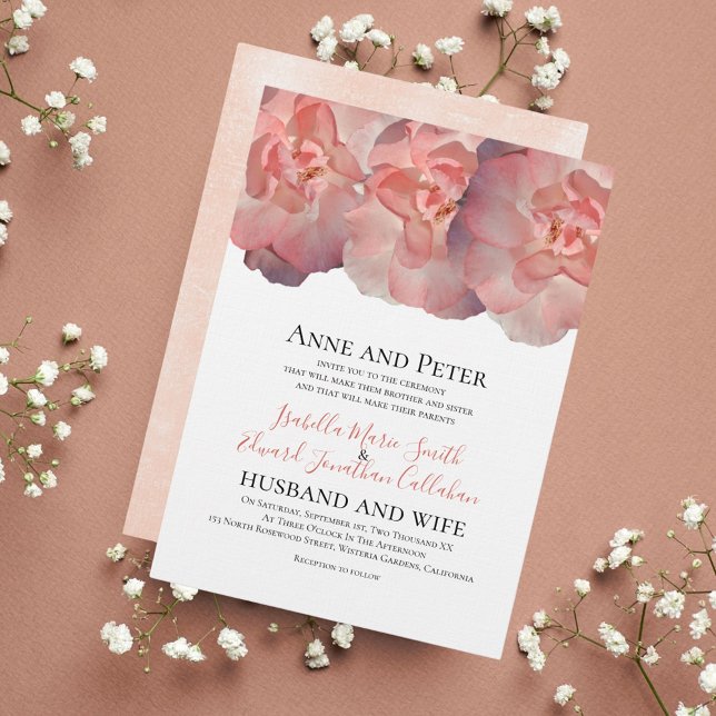 Elegant Coral Pink Rose Floral 2nd Wedding  Invitation (Creator Uploaded)