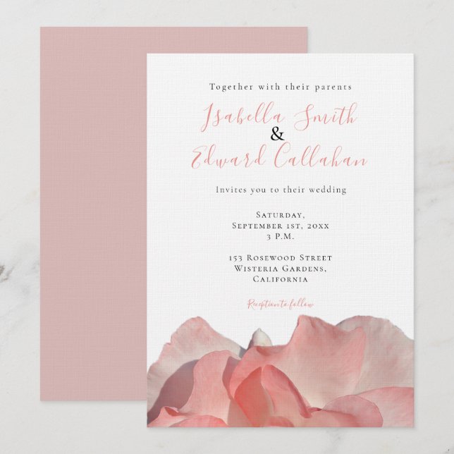 Elegant Coral Pink Rose Floral Wedding Invitation (Front/Back)