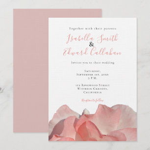 Elegant Coral Pink Rose Floral Wedding Invitation