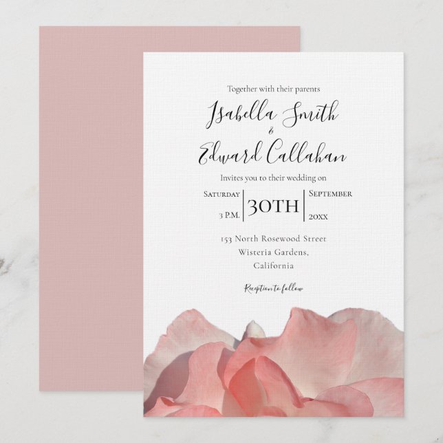 Elegant Coral Pink Rose Floral Wedding Invitation (Front/Back)