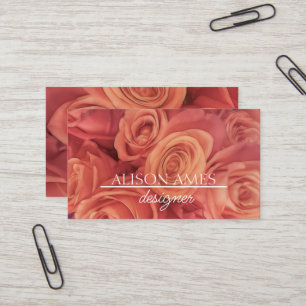elegant coral pink roses bouquet romantic  business card