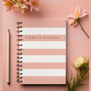 Elegant Coral Pink Stripes Custom Name Gift Notebook