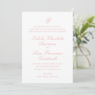 Elegant Coral Pink Traditional Wedding Invitation