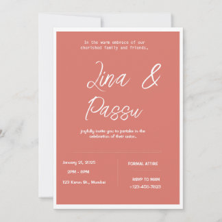 Elegant Coral Pink Wedding Invitation Card